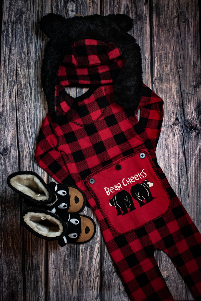Children's flapjack pajamas with bear hat and slipper